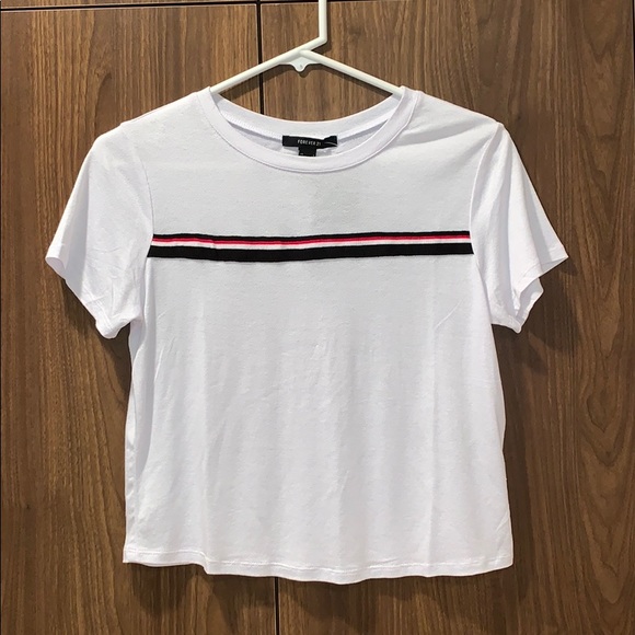 Forever 21 Tops - Forever 21 White Black Red Striped Tee T-Shirt NWT